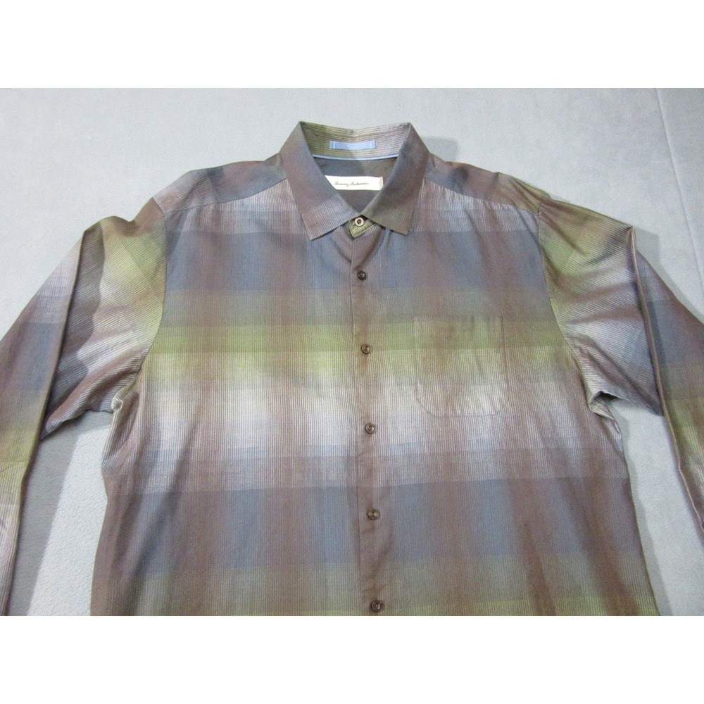 Tommy Bahama Button Up Mens XL Green Excellent Plaid Cotton Silk T35077 - Picture 2 of 15